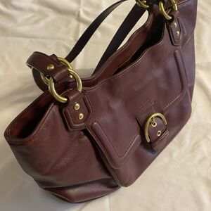 Coach Burgundy Leather Shoulder Bag with Gold Accents